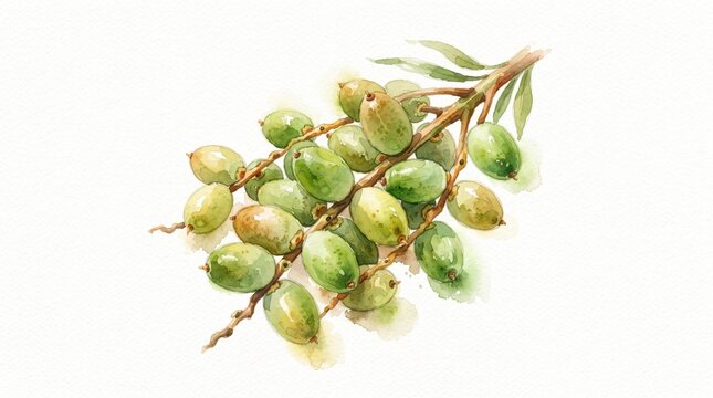 Watercolor green date cluster illustration