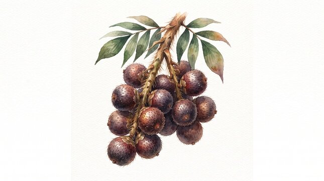 Watercolor acai berry cluster illustration