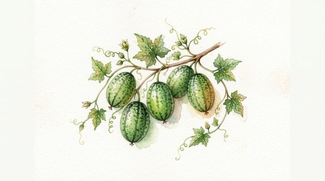 Watercolor gooseberry branch illustration