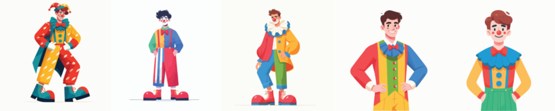 Funny Circus Clown In Colorful Outfit Character Set