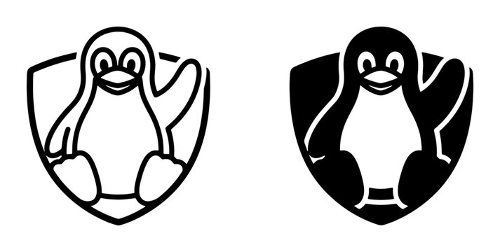 Penguin Mascot Icon Set, Tux Linux Logo Vector Art, Cute Bird Emblem Graphics, Black and White Emblem Designs