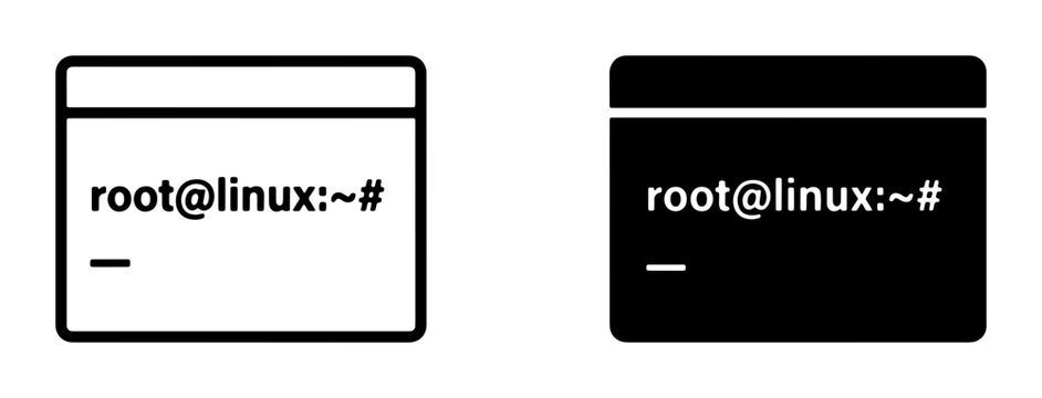 Linux Command Line Interface Icons, Root Terminal Prompt, Dark and Light Modes, Vector Graphics Set