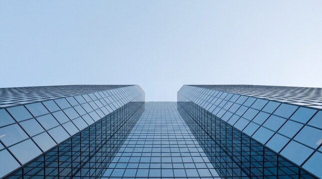 Low Angle View of Modern Corporate Glass Skyscraper