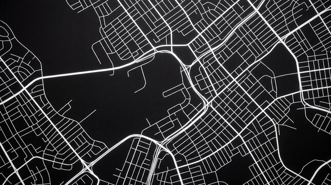 Minimalist Black and White City Map Road Network