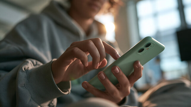Close-Up of Woman Hands Using Smartphone Indoors