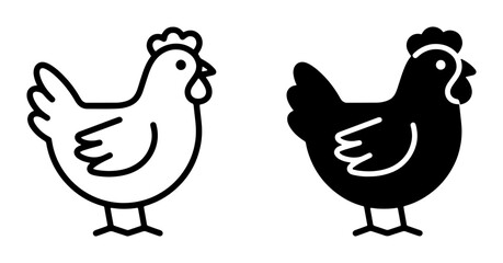 Fototapeta premium Simple Chicken Icons, Farm Animal Vector Graphics, Black and White Poultry Illustrations for Livestock and Agriculture Concepts