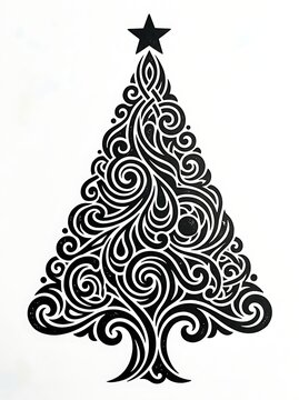 Stylized christmas tree with intricate swirl patterns isolated on white background