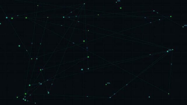 Abstract digital network data visualization with connecting lines and glowing nodes on black