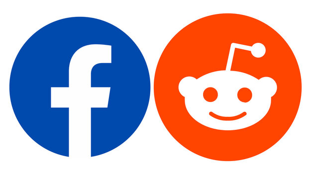 Facebook and reddit logos representing social media and online community platforms.