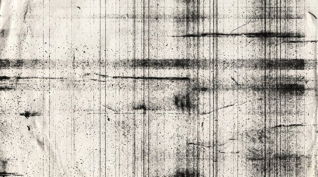 High resolution photocopy texture featuring distressed xerox scan effects, black toner streaks, grainy noise, dark grungy lines, and vintage paper damage for modern graphic design overlay.
