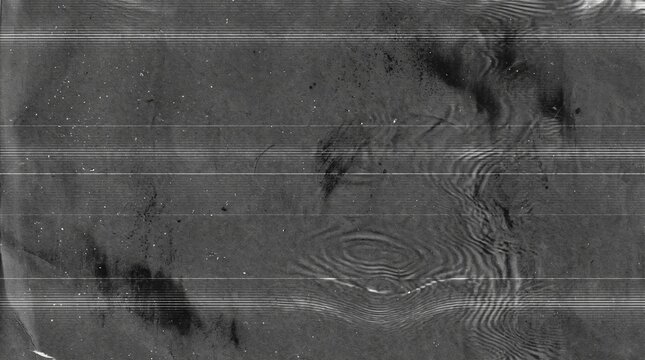 Dark abstract glitch screen texture background with subtle horizontal scanlines, moire wave distortion effect, vintage CRT TV static noise, grunge paper overlay for media covers.