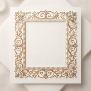 Luxury Gold Pearl Photo Frame Isolated on White Background