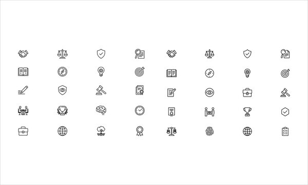 Business ethics vector line icons set with editable stroke. Integrity, corporate governance, compliance, and moral icon bundle.

