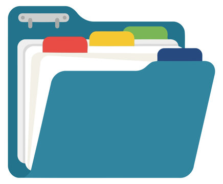 Blue office file folder with colorful index tabs