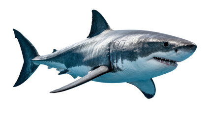 Obraz premium Great white shark with sharp teeth, isolated on transparent background