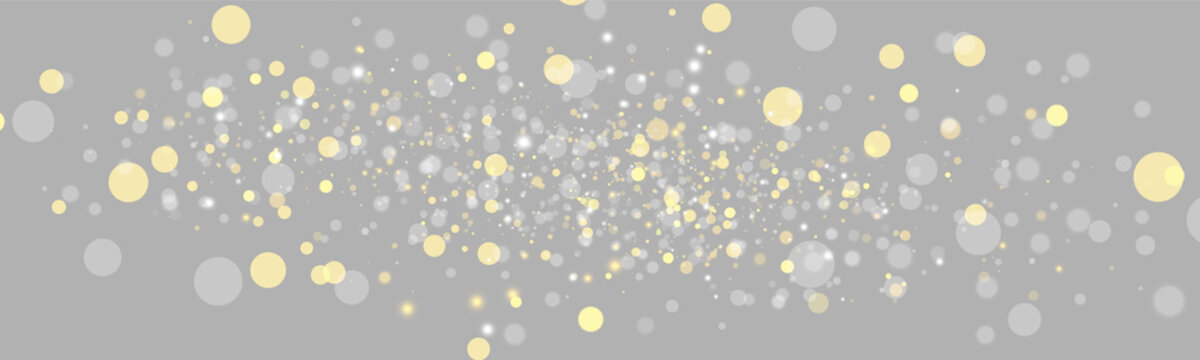 A dynamic array of luminous particles floats against a dark background. The yellow, gray, and white circles vary in size and intensity, creating a vibrant scattered effect.