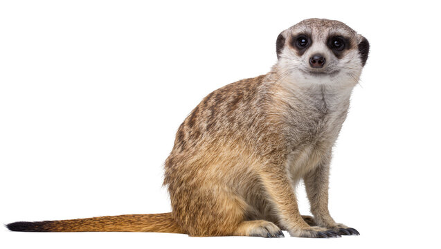 Alert meerkat sitting attentively, isolated on transparent background