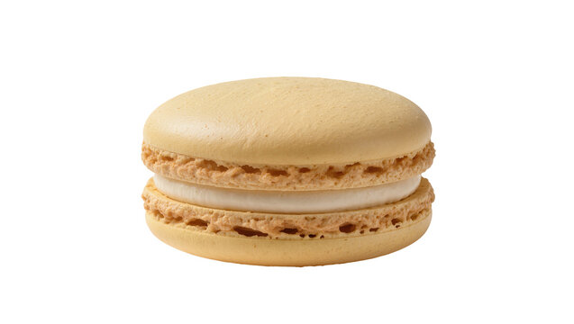 Pale yellow French macaron with creamy white filling, isolated on transparent background