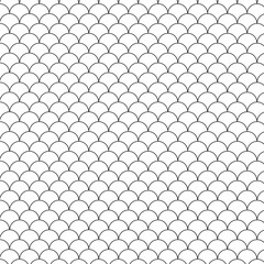 Fish scale flat seamless pattern. Mermaid, dragon, snake scales simple background. Snake skin fish endless texture. Japanese ornament. Water wave, roof tiles black line wallpaper. Mermaid tail pattern © Hanna