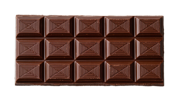 Dark chocolate bar with geometric pattern, isolated on transparent background