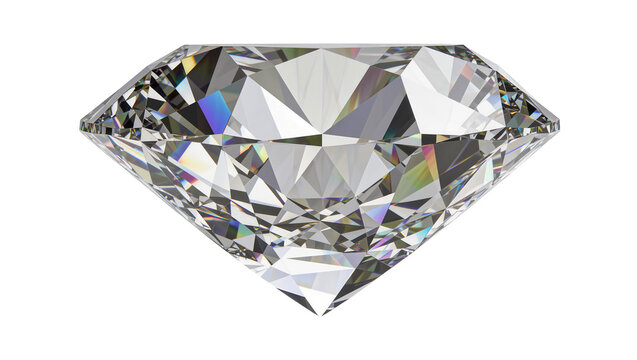Sparkling brilliant cut diamond with rainbow refractions, isolated on transparent background