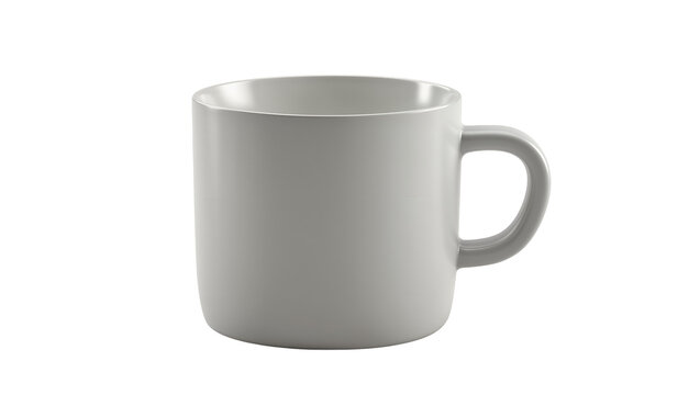 Simple gray ceramic mug with handle, isolated on transparent background