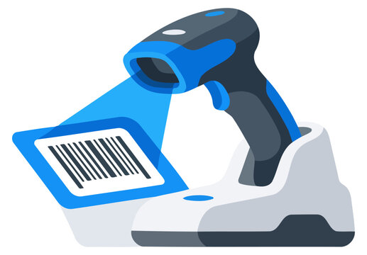 Handheld barcode scanner scanning a barcode label