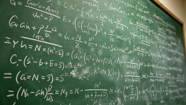 Green Chalkboard Math Equations, Advanced Scientific Learning.