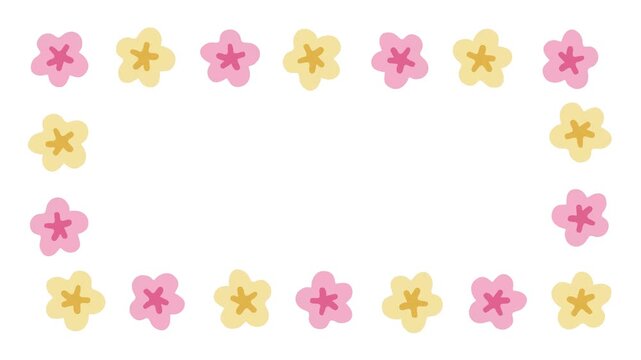 Cute Pink Yellow Flower Frame Border Rotating Motion White Background Animated Illustration
