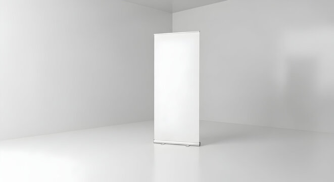 Empty Minimalist White Room with Vertical Display Panel in Contemporary Design for Professional Settings