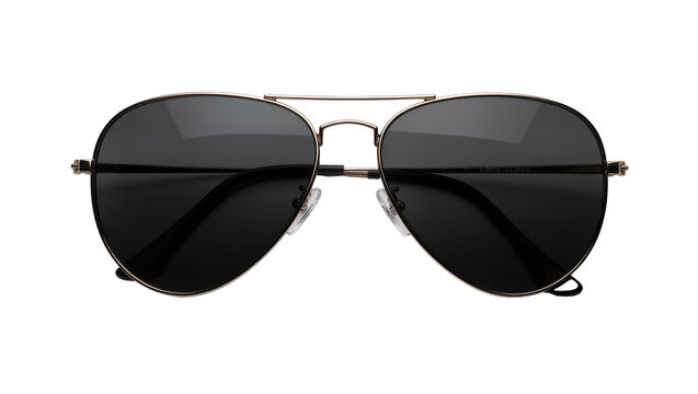 Classic aviator sunglasses with dark lenses and thin metal frame, isolated on transparent background