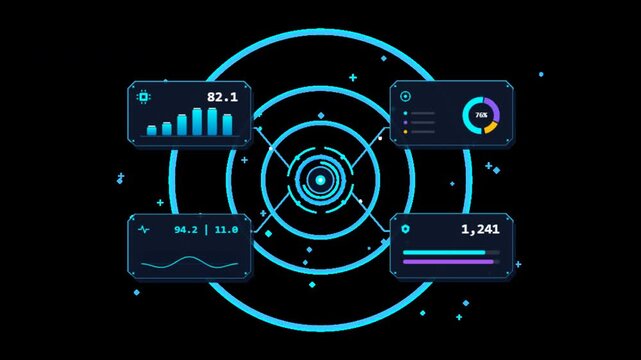 Digital hud infographic dashboard on transparent background. 4K Alpha Channel