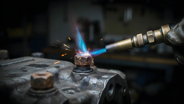 Professional Metal Welding Process Using Blowtorch and Flame in Workshop