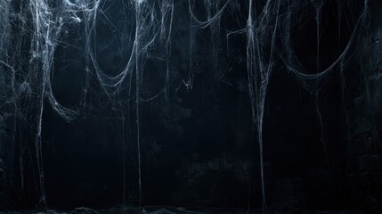Obraz premium Dark eerie underground scene with hanging cobwebs creating spooky and mysterious atmosphere in low light environment
