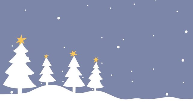 A New Year&rsquo;s winter background with falling snow on a blue background featuring Christmas trees with stars. A high‑quality Christmas video background.