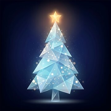Abstract geometric crystal christmas tree with glowing star
