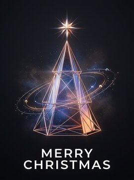 Abstract geometric christmas tree with cosmic rings and star