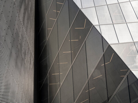 Close-up view of a museum building's angular exterior in Manhattan.