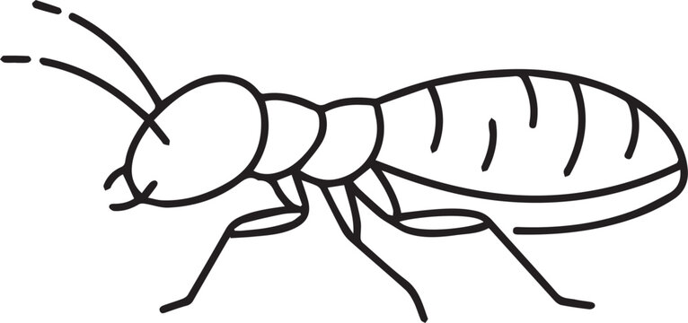 Termite ant insect crawling side view pest control line art vector sketch