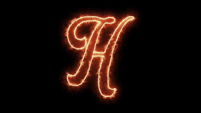 Burning letter h animation, fiery glowing alphabet character with plasma energy effect on black background