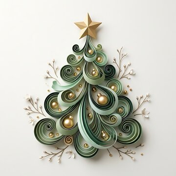 Stylized paper quilling christmas tree isolated on white background