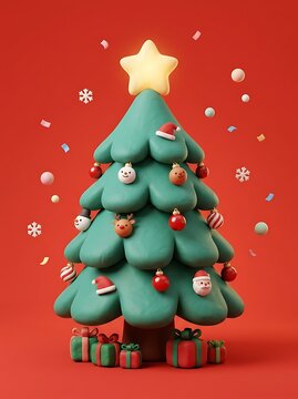 3d render of a cute christmas tree with ornaments and gifts