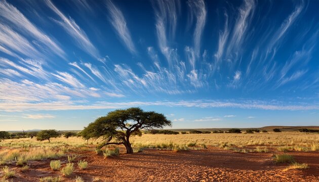 kalahari tree and cirrus clouds kalahari research center vanzylsrus northern cape south africa