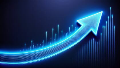 neon glowing blue curved arrow moving up concept of stock market business growth financial profit economic growth business grow up trend business growth upward arrow sign