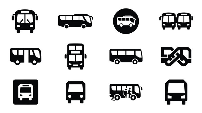 Various stylized icons of different types of buses and vehicles