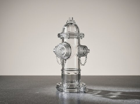 Clear glass fire hydrant isolated on gray studio background