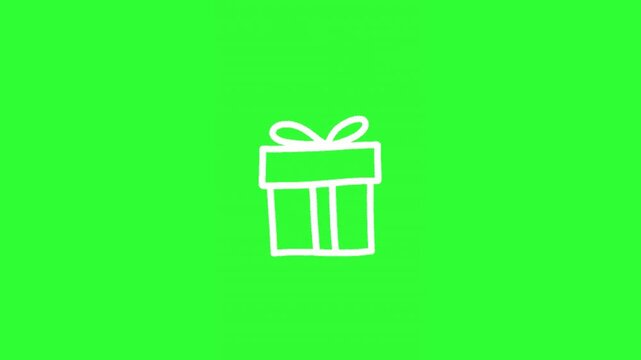 Green screen animation of a gift package with a white outline.