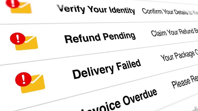 Digital notification interface showing urgent alerts for unpaid invoices delivery failures and identity verification