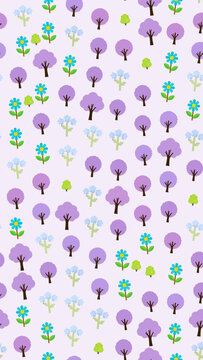 Cartoon trees and flowers pattern