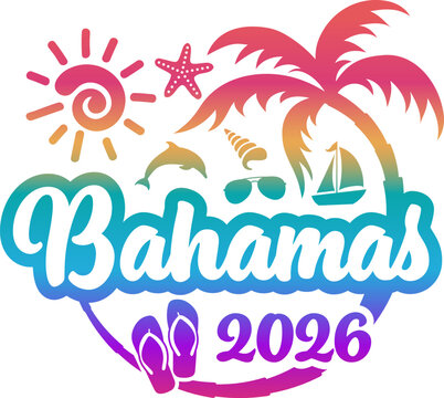 Bahamas 2026 with Vacation and Trip Elements - Palm Tree Sunglasses Seashell